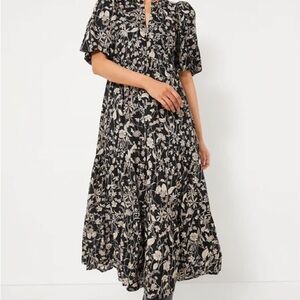 Tuckernuck Black and Cream Floral Midi Dress